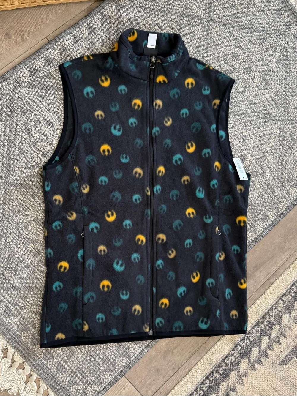 New Disney Star Wars Rebel Polar Fleece Zip Vest Adult Size Medium Allover Logo